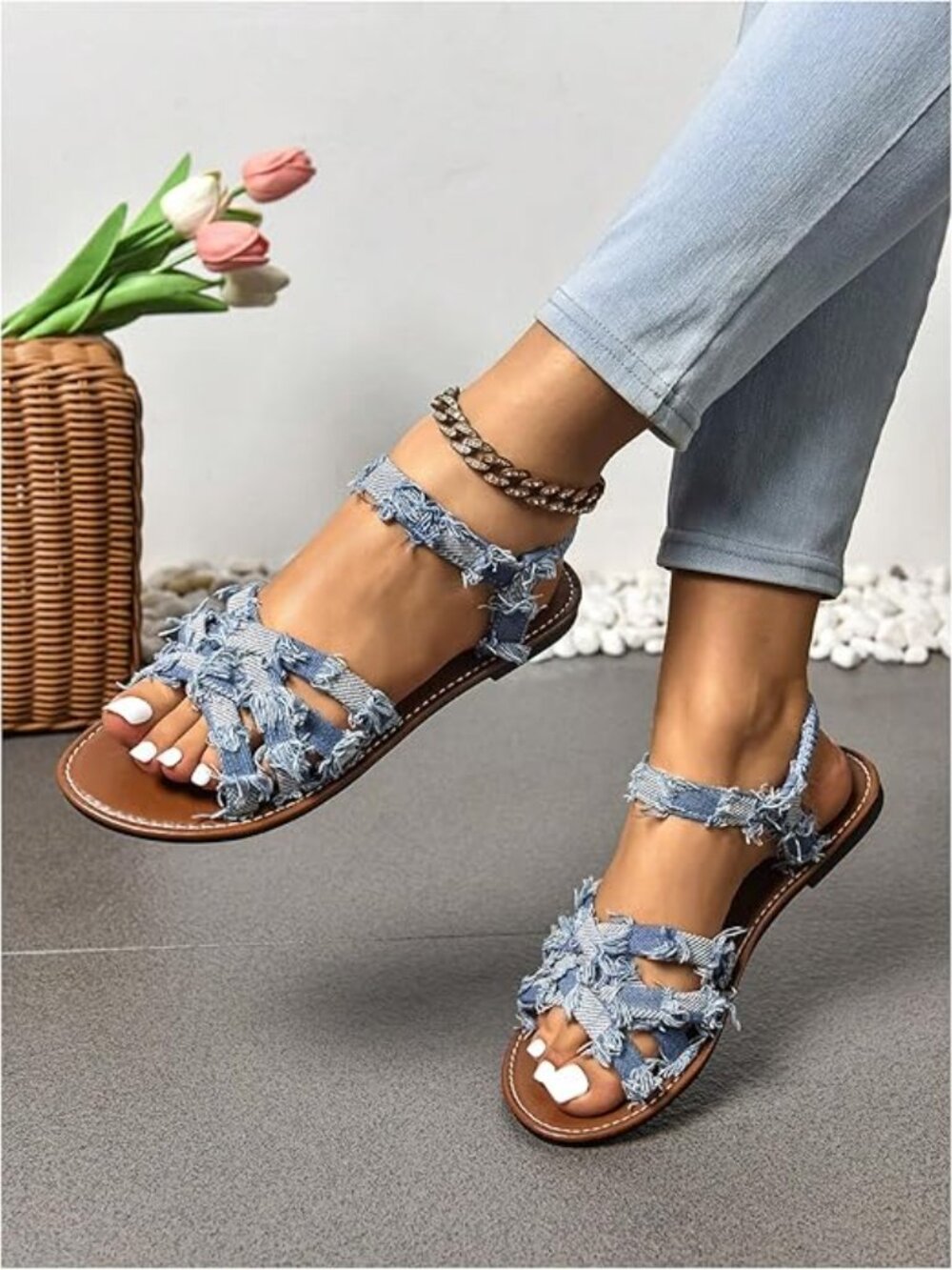 Criss Cross Denim Sandals